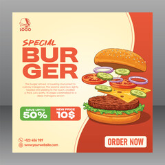 Square Editable Special Burger Food Menu Poster or Flyer For Restaurant And Marketing Purposes, Food Poster, Food Banner, Food Flyer, Restaurant Poster, Restaurant Flyer, Restaurant Banner