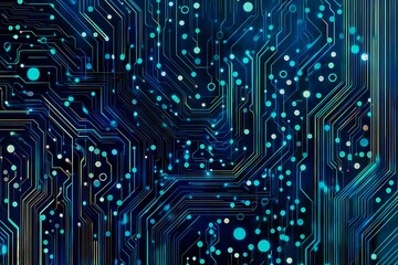 Abstract close-up of a glowing blue digital circuit board, showcasing intricate connections and technological design on a black background.
