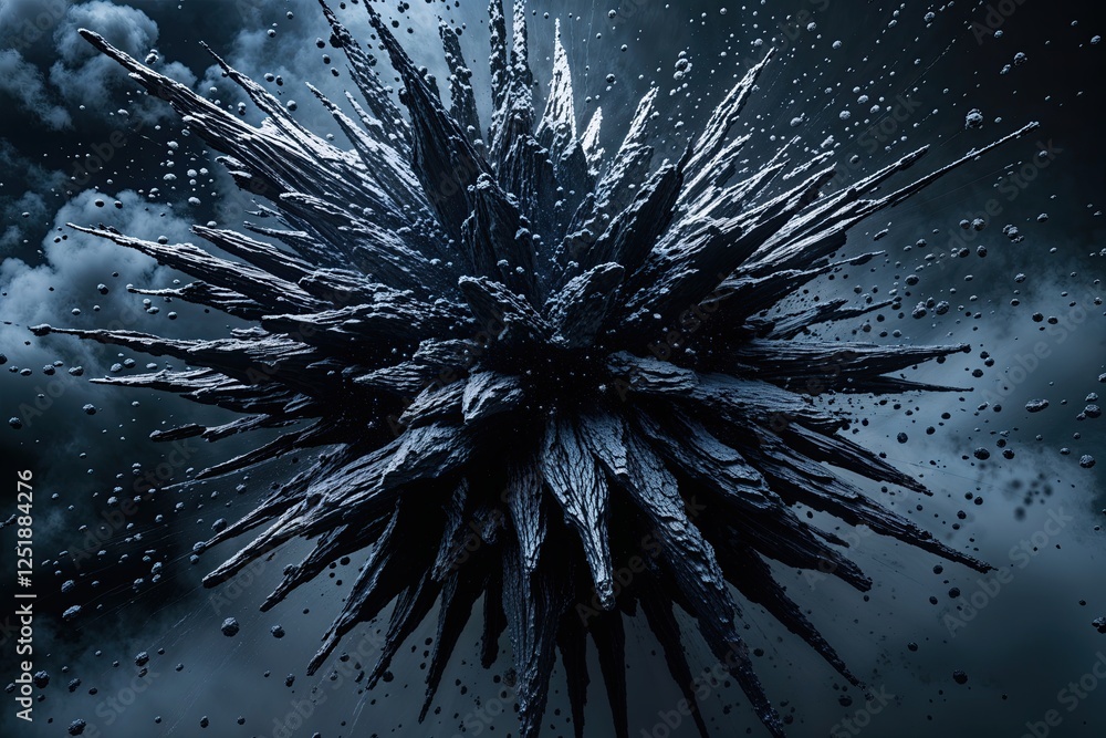 Poster obsidian spray explosion: abstract texture and dark particle burst background