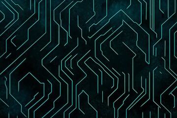 Abstract close-up of a glowing blue digital circuit board, showcasing intricate connections and technological design on a black background.
