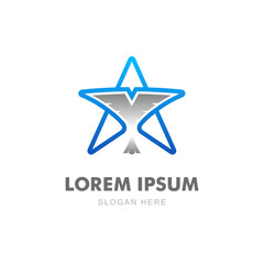 Obraz premium Blue star and gray bird with spread wings. Template for design template, logo. Vector, illustration