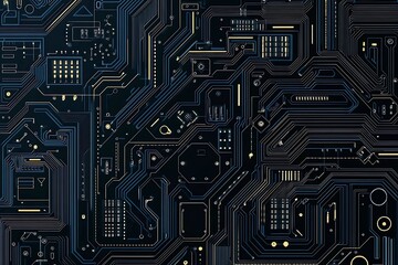 Abstract close-up of a glowing blue digital circuit board, showcasing intricate connections and technological design on a black background.
