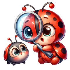Ladybug Investigating with Magnifying Glass