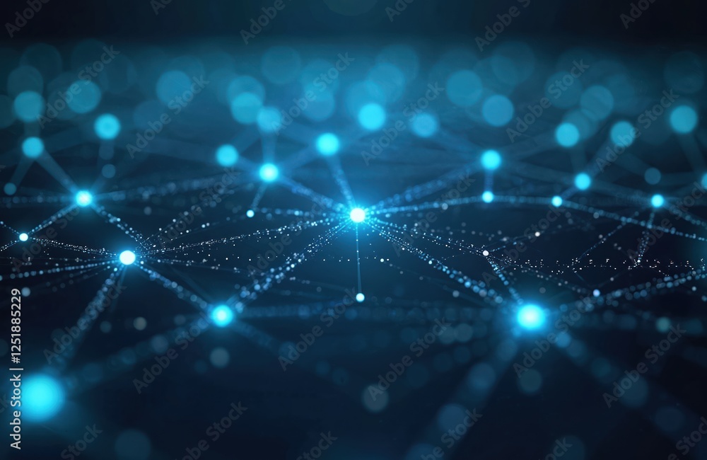 Poster abstract background illustration with glowing nodes connected by lines. data visualization of networ