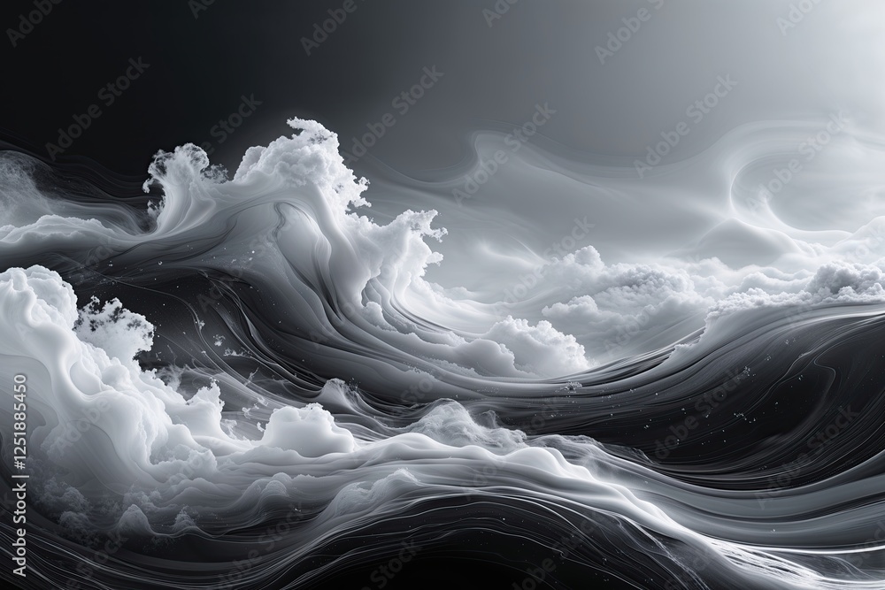 Aufkleber black and white abstract liquid drift with cloudy noise and soft wave gradient for modern website he