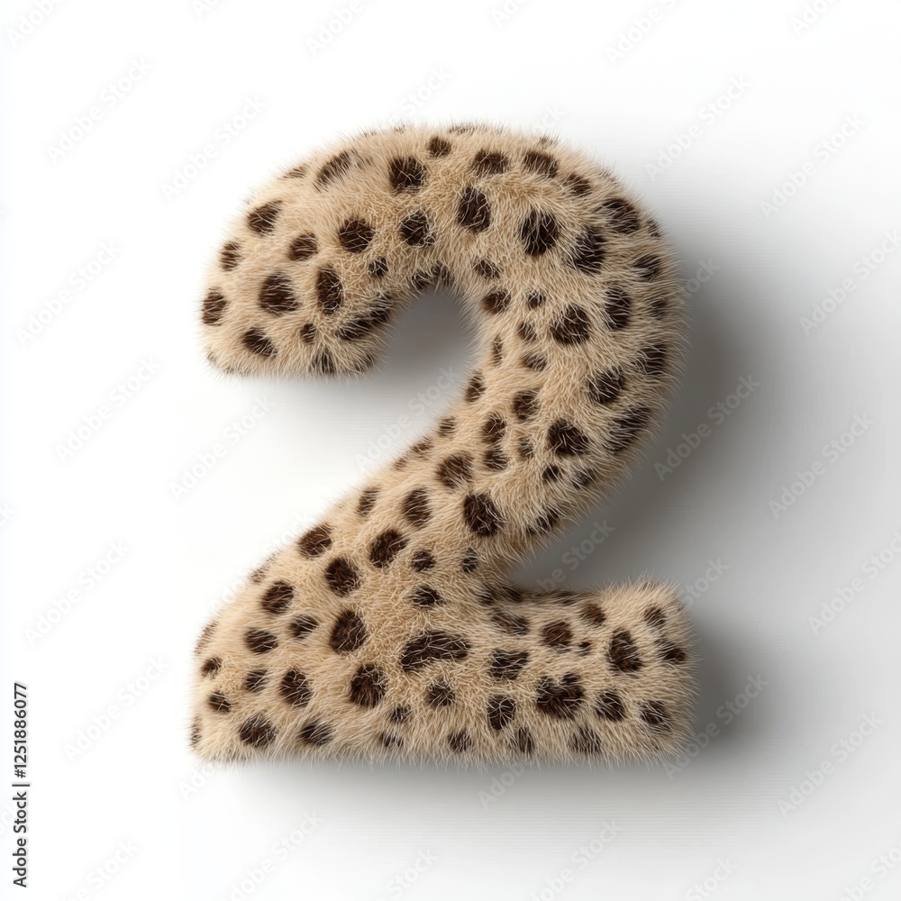 Poster letter 2 styled with leopard fur on a clean white background showcasing a unique design element suit