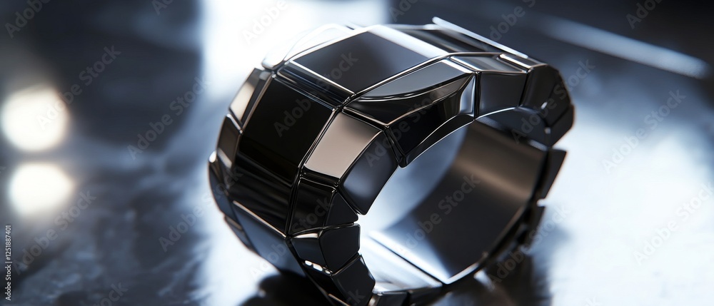 Poster sleek futuristic smartwatch design with sharp edges and reflective surface