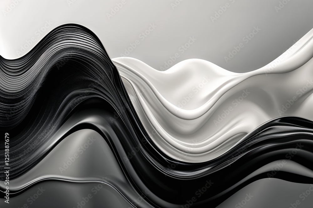Poster mysterious hazy noise patterns in black and off-white abstract liquid stream with silk wave gradient