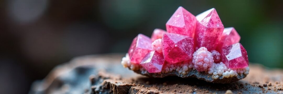 Pink rhodochrosite crystal with cobalto calcite matrix, nature, earthy