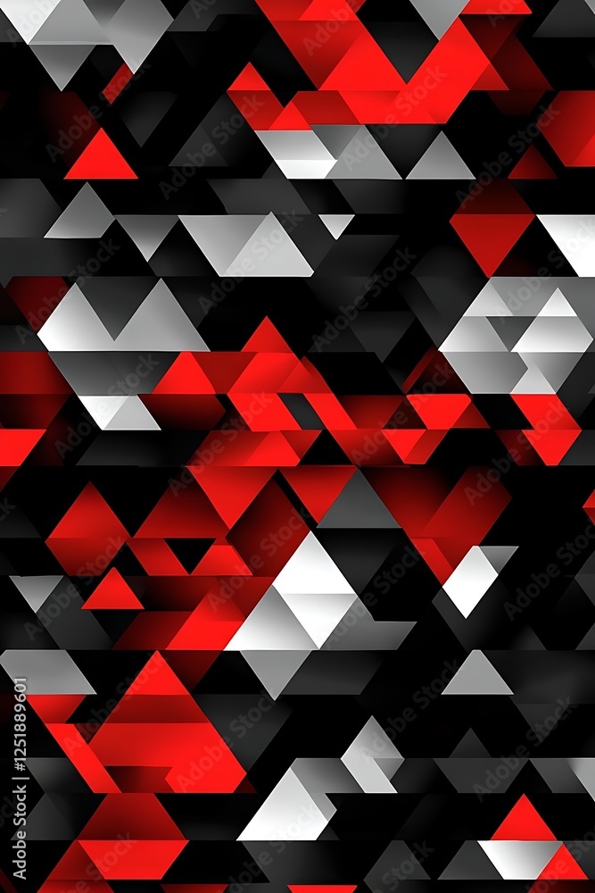 Poster striking geometric triangle background in red, black, and white with a bold and modern abstract patt