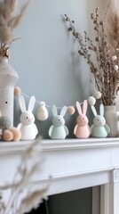 DIY bunny-shaped garland in pastel felt adds charm to mantel or wall decor
