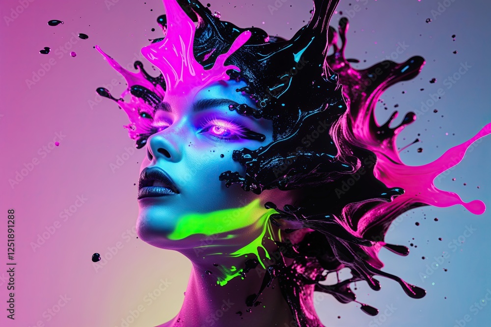 Poster vibrant electric gradient display with pulsating fuchsia cerulean lime and black textures
