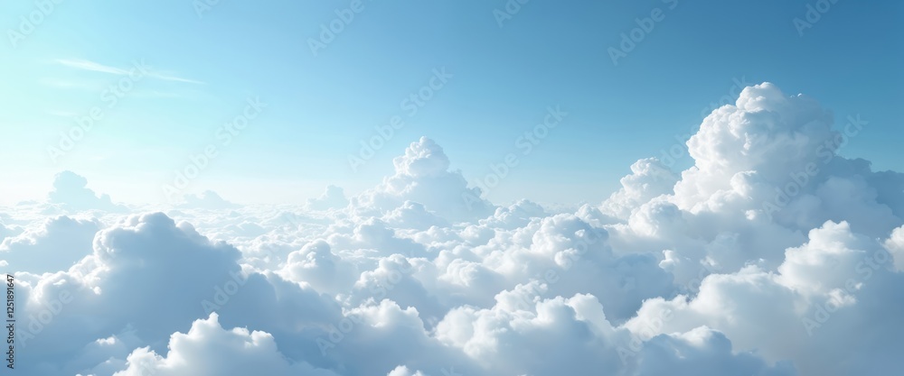 Poster fluffy clouds fill vast sky under soft light. puffy cloudscape creates peaceful, serene and calm moo
