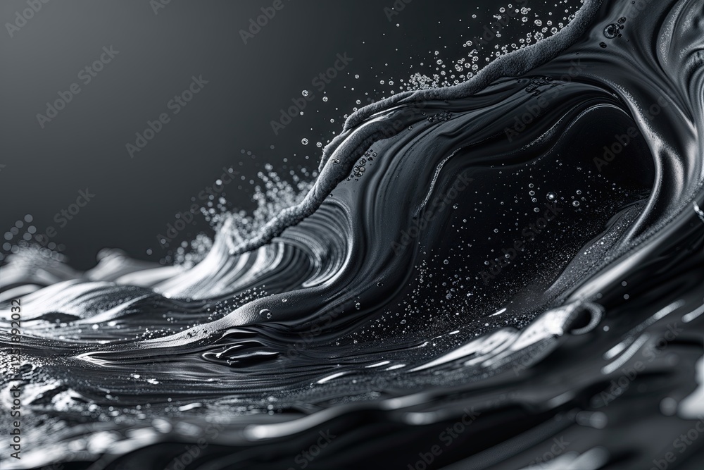 Poster dynamic black and gray abstract liquid flow with harmonious gritty noise vibration for engaging webs
