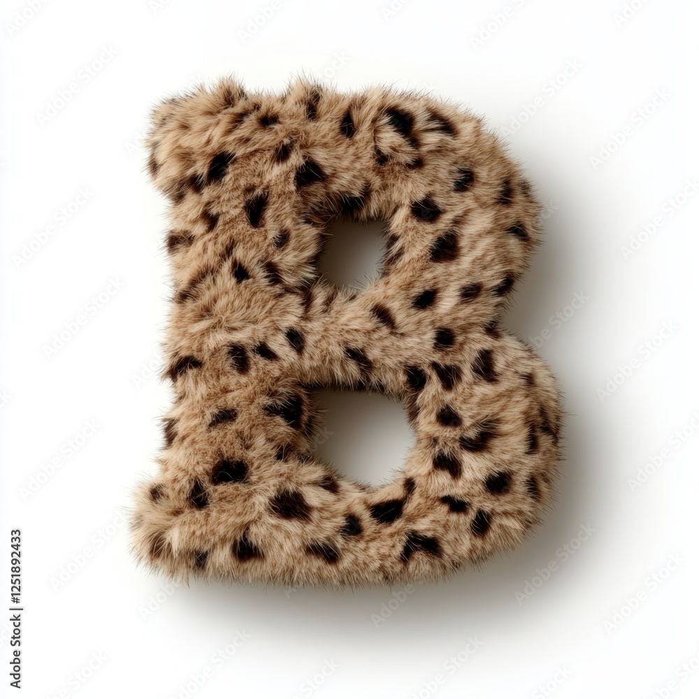 Aufkleber letter b crafted from soft leopard fur displayed on a clean white background for a striking visual e