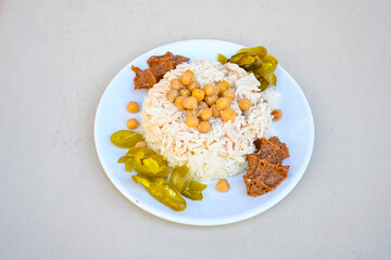 Traditional delicious Turkish food; Turkish style rice pilaf (Turkish name; Arpa sehriyeli. tavuk,...