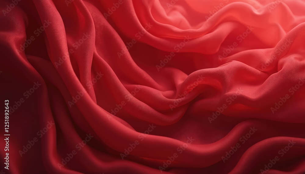 Poster close-up of flowing red silk fabric with luscious textures, intricate folds creating sense of elegan