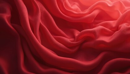 Obraz premium Close-up of flowing red silk fabric with luscious textures, intricate folds creating sense of elegance, luxury, vibrant movement. Smooth, soft, shiny textile with abstract decorative curves for