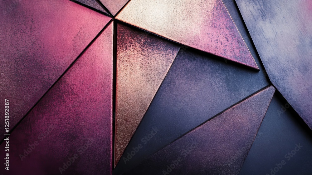 Poster textured geometric background with purple and pink tones, creating depth and interest.
