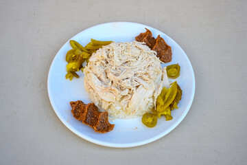 Traditional delicious Turkish food; Turkish style rice pilaf (Turkish name; Arpa sehriyeli. tavuk,...