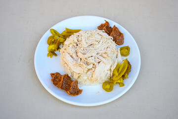 Traditional delicious Turkish food; Turkish style rice pilaf (Turkish name; Arpa sehriyeli. tavuk, kuru fasulyeli, pirinc pilavi). Cigerli, kavurmali, tereyagli nohut pilav.

