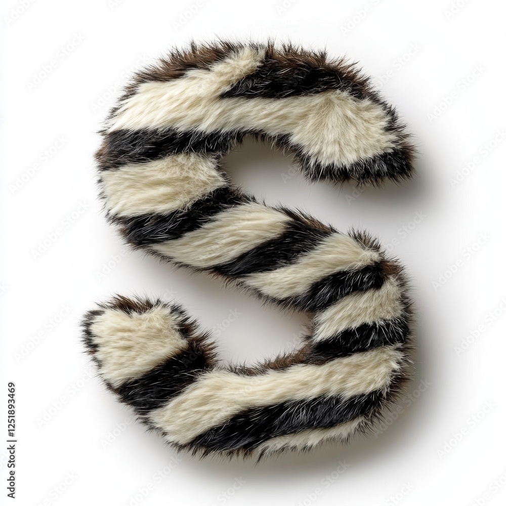 Poster letter s crafted from zebra fur set against a white background showcasing its unique texture and des