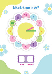 what time is it worksheet for kidergarten printable theme flower
