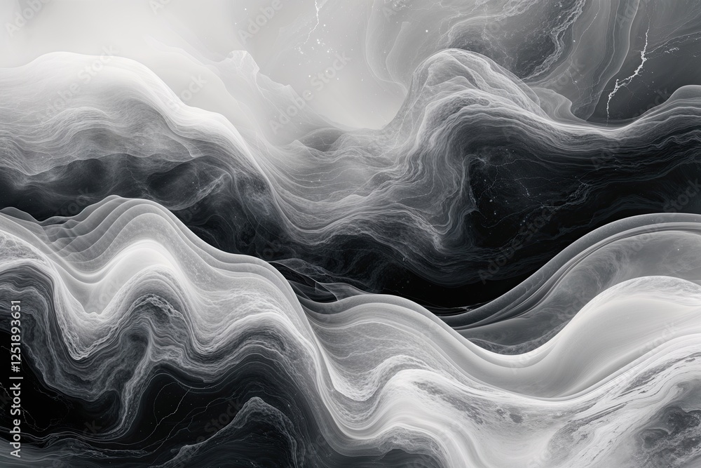 Poster ethereal monochrome texture with abstract grainy noise and marble gradient waves for elegant website