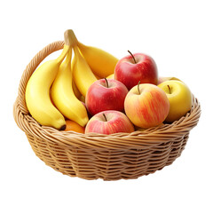 Fluffy 3D Cartoon Fruit Basket with Glowing Apples Isolated on Transparent Background