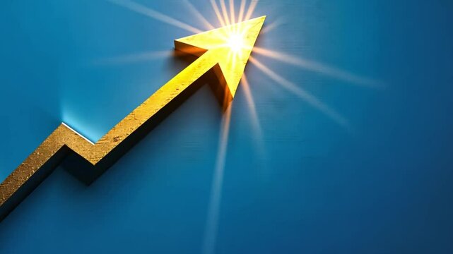 A golden arrow pointing upwards represents financial growth and success in the stock market, symbolizing economic progress, positive trends, and investment opportunities.