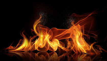 Fototapeta premium abstract fire flame sparkling burning on black dark background photograph for creative photo layout wallpaper beautiful flame light motion of bonfire