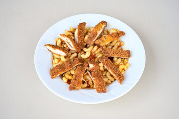 Homemade fried chicken nuggets isolated on white background. Citir tavuk. Citir, tavuk atistirma  tabagi.