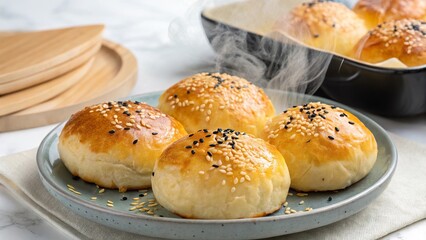 Savory cheese filled pastries baked to perfection served warm with a hint of steam rising in a cozy kitchen setting