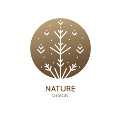 Tropical plant logo. Outline emblem of exotic flower in linear style. Pattern minimal icon. Vector abstract badge