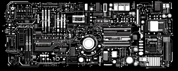 Futuristic circuit board design with intricate processing elements and advanced details