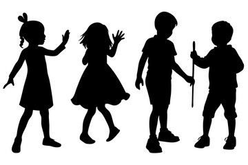 Children kids silhouette set, vector silhouette of children