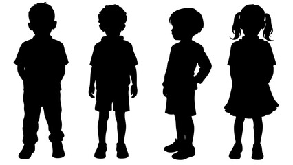 Children kids silhouette set, vector silhouette of children