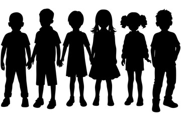 Children kids silhouette set, vector silhouette of children