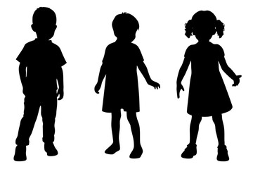 Children kids silhouette set, vector silhouette of children