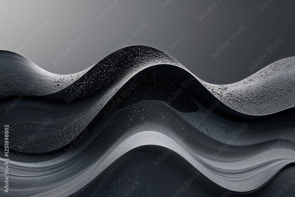 Poster dynamic black and gray abstract liquid flow with harmonious gritty noise vibration and wave gradient