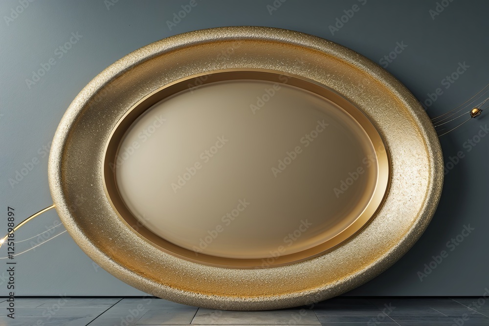 Poster radiant golden oval on subdued slate gray background with modern tech display