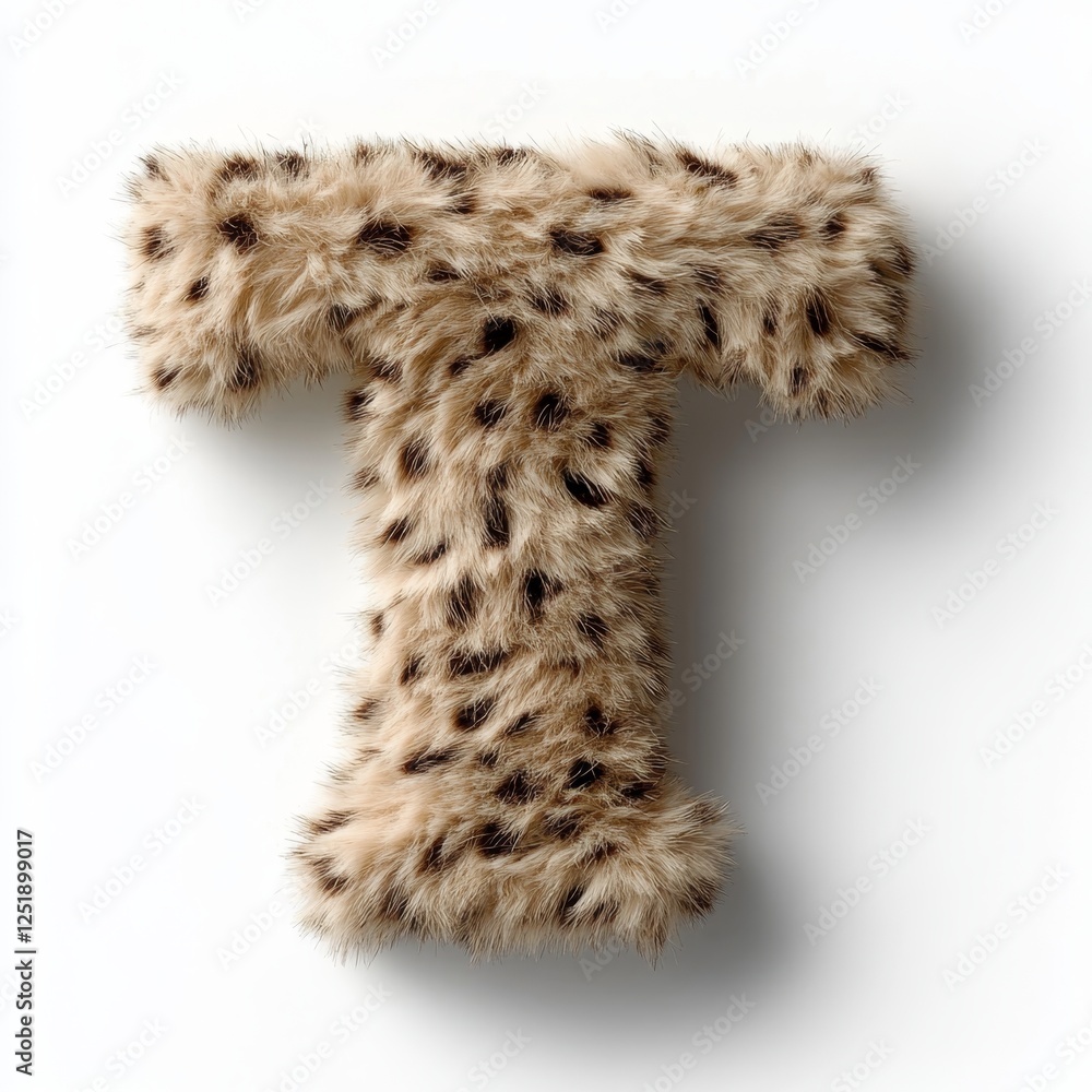 Poster leopard fur letter t on a white background showcasing unique texture and pattern