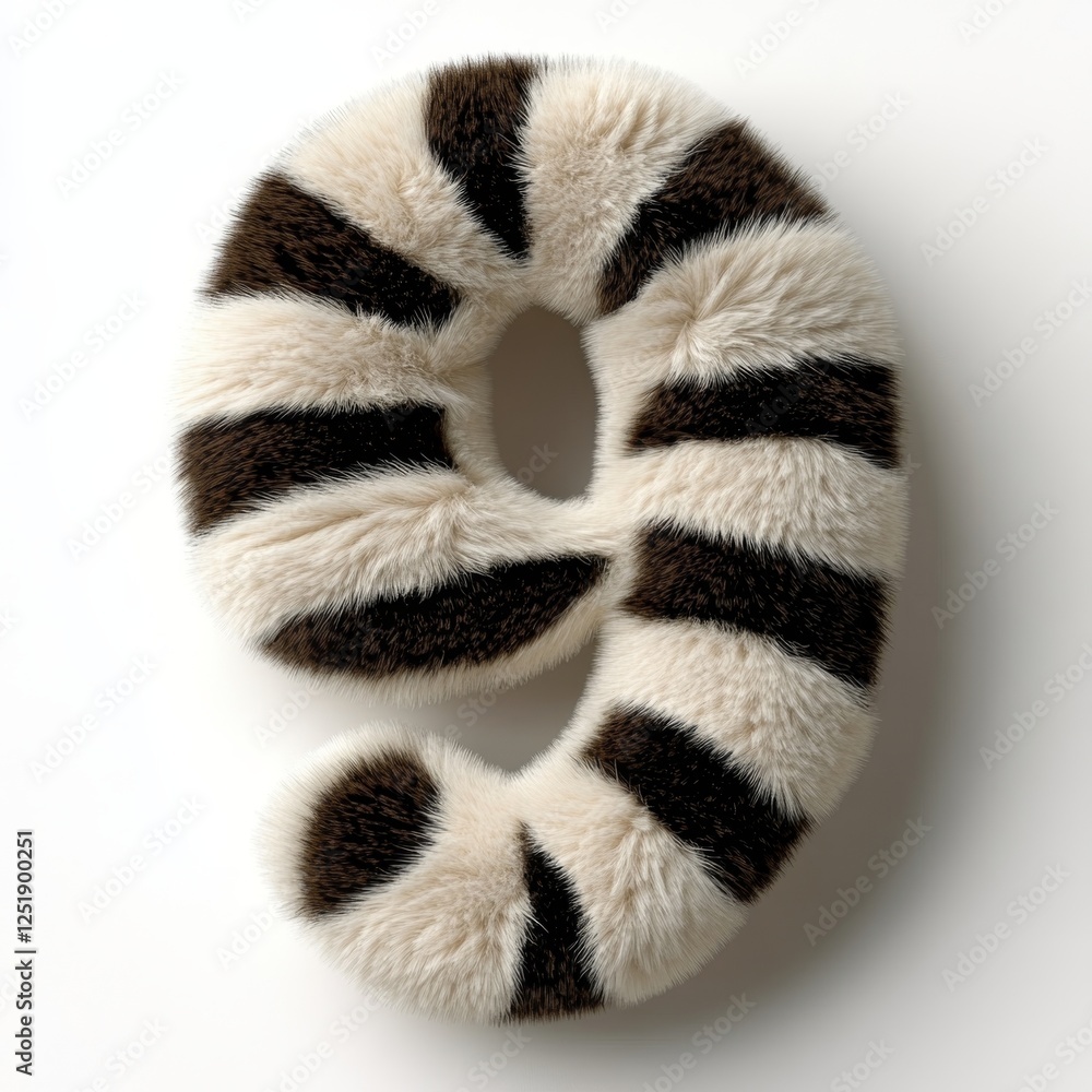 Poster zebra fur letter nine on a clean white surface creating a unique artistic display