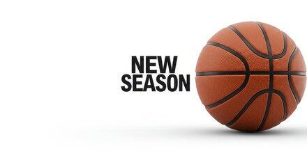 New Basketball Season Begins - A single basketball on a white background, symbolizing new beginnings, competition, teamwork, athleticism, and victory.