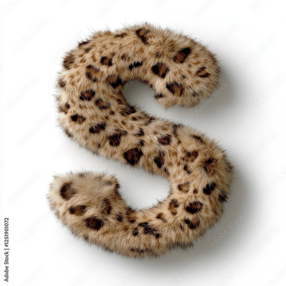 Poster leopard fur letter s created on a white background highlighting animal print patterns and texture fo