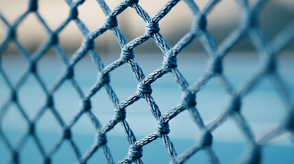 Naklejka premium A close-up of a blue sports net with detailed texture, symbolizing boundaries and structure in sports setups.