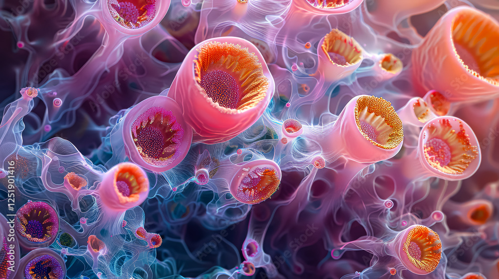 Poster colorful, abstract image of a sea creature with many small, colorful blobs. the blobs are arranged i