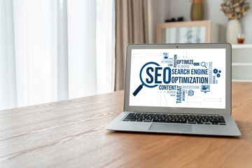 SEO search engine optimization for modish e-commerce and online retail business showing on computer...