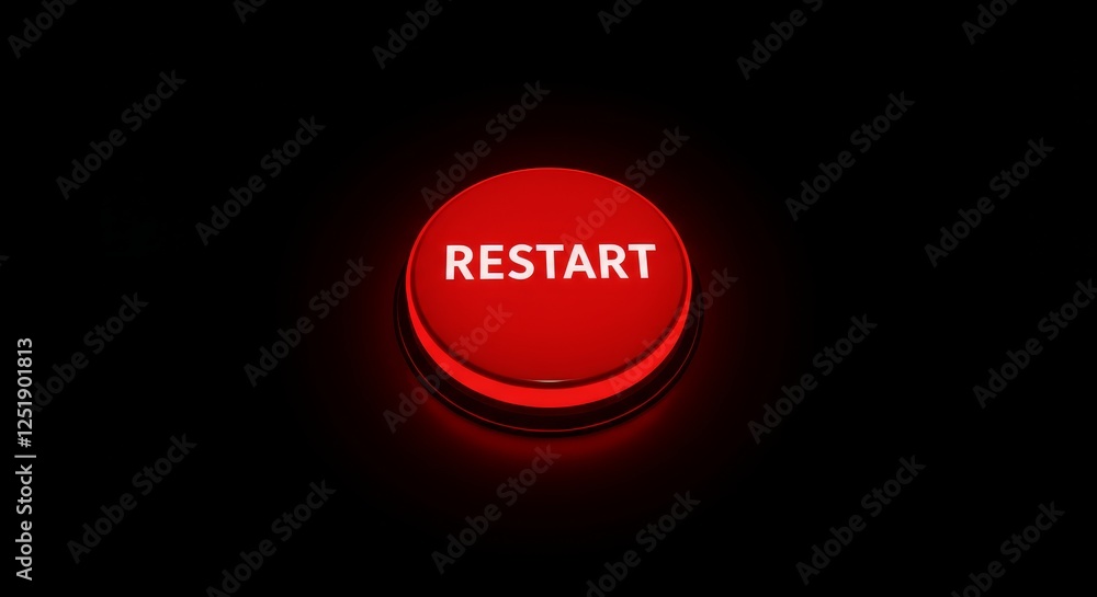Poster red restart button - illuminated red button with the word 