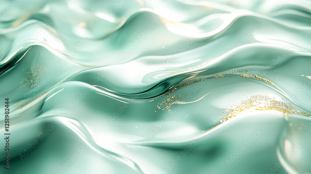 Poster gold and green wave pattern with a shiny, reflective surface. the image has a luxurious and elegant 